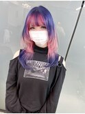 推しカラー☆派手髪デザイン♪ミディアムロングウルフ/心斎橋