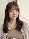 小顔 前髪 レイヤーカット オリーブグレー 黒髪"