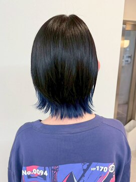 【ビフォーアフター】裾カラー/ブラックブルー/ショートレイヤー