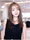大人ガーリー顔周りレイヤーカット×ダークアッシュ/髪質改善