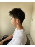 MEN’S HAIR アッシュブラック束感ショート波巻きハイライト