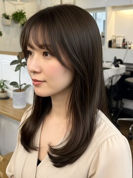 ジーナ 渋谷 表参道(JINA) 大人レイヤーカット/オリーブカラー/前髪あり/30代40代