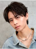 シャドウパーマコンマヘアナチュラルセンターパートツーブロック