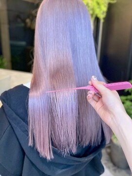 リノショアーズ 日本大通り店(RINOSHORES) ロングハイトーンブリーチダブルカラーラベンダーピンクmaaya