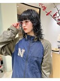 ロングウルフパーマ黒髪レイヤーパーマ
