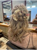 お嬢様ハイトーンハーフアップ★結婚式 二次会 お呼ばれ ドレス