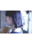 インナーカラー×ブルーブラック 切りっぱなしボブ