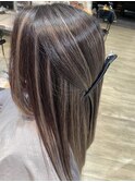 くびれヘアアプリコットオレンジ夏ハイライトカラー