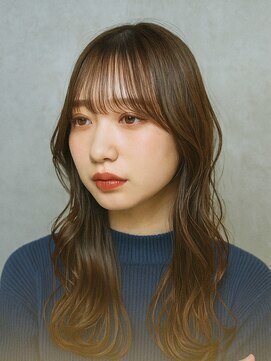 ビューティースペースラルジュヘアー(Beauty Space Large hair) モーヴピンクの柔らかウェーブ×ラウンドバングロング