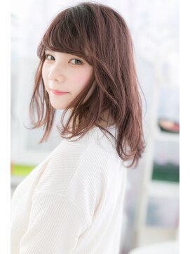 ミック ヘアアンドビューティー 大山店(miq  Hair&Beauty) 斜めバング♪くすみピンクラフウェーブカールセミディb