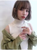 大人可愛いマロンベージュAラインボブかきあげ奈良大和八木