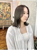 オリーブグレージュ/透明感カラー/前髪なし/ミディアム/柏美容室