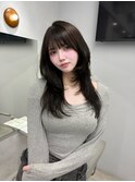 ミディアムレイヤーハッシュカット顔周りレイヤーカット韓国ヘア