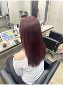 ブリーチなしダブルカラーワインレッドロングヘア