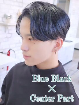 スタジオケイ 清原店(Studio K) ブルーブラック&センターパート*メンズ*韓国*眉カット