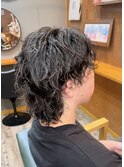 メンズミディアムウルフメンズパーマスパイラルパーマ