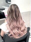 ホワイトグレージュチェリーブラウンセミロングバレイヤージュ