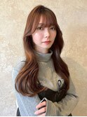 レイヤーカット ブラウンベージュ 韓国風巻き 顔周りカット 艶髪
