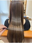 ロング×ストレート×髪質改善×艶髪×オリーブベージュ