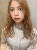 ゆるランダムパーマロング×オレンジブラウン