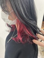 ヘアデザイン マノス(hair design mano's) dark gray × red inner color/ビビットカラー/チャコールグレー