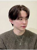 韓国風センターパートシースルーバングメンズ透明感カラー