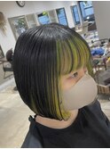 30代40代50代越谷/ミニボブ/イヤリングカラー/ライムグリーン