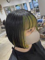 ナルヘアー 越谷(Nalu hair)&nbsp;30代40代50代越谷/ミニボブ/イヤリングカラー/ライムグリーン