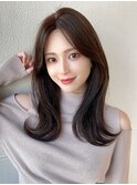 シャギーレイヤーロング韓国くびれヘアシースルーぱっつん前髪
