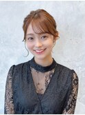 【C】ゆるふわ王道結婚式参列まとめ髪金箔ベロアリボン
