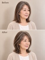 aptas 青山/表参道 白髪染め/白髪ぼかしハイライト/ボリュームアップエクステ&nbsp;60代の大人肩下レイヤー｜表参道・青山