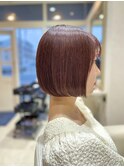 ピンクベージュ(ブリーチなし)×ミニボブ
