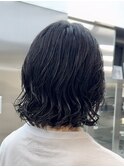 渋谷メンズミディアムメンズボブウルフ緩めスパイラルパーマ