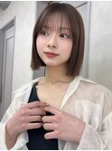 顔周りカット/縮毛矯正/ダークブラウン/コーラルピンク