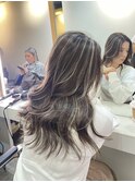 ハイライトカラーくびれヘアアプリコットオレンジ