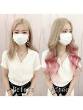 エクステ専門店あるじゃんすー 宇都宮店 ミルクブロンドxピンクインナー#シールエクステ#小顔ヘア#宇都宮