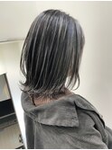 外国人風ボブ ハイライト白髪ぼかし グレージュt114
