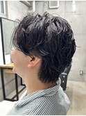メンズ/アップバング/ツーブロックマッシュ/束感ショート波巻き