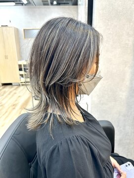 ナノヘア(nano hair) 大人かっこいいミディアムウルフ×ハイライトグラデーション