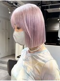 382くびれミディアムレイヤーボブピンクミルクティーベージュ