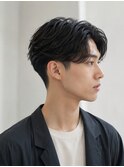 men's/ツーブロックセンターパート/黒染め/ニュアンスパーマ