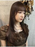 顔周りロングレイヤーハッシュカットチョコレートブラウン西葛西