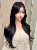 20代30代40代韓国レイヤーカット暗髪ブルーブラックシースルー