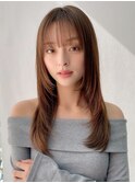 小顔 前髪 ミディアムレイヤーカット 大人ガーリー"
