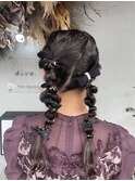 ツインあみ下ろしヘアアレンジ