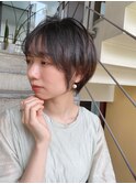 【津賀　涼】ショートグレージュカラーボブウルフココアベージュ