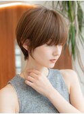 20代30代大人かわいい丸みショートナチュラルカラーフルバング