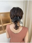 リボンヘア ボブヘアアレンジ ボブアレンジ 参列ヘア 編みおろし