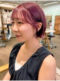 熊本 ハイトーンボブ パープルピンク くびれボブ 韓国 髪質改善