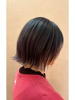 アクセ 大人かわいい小顔外ハネピレンジインナーカラーボブ30代40代50代